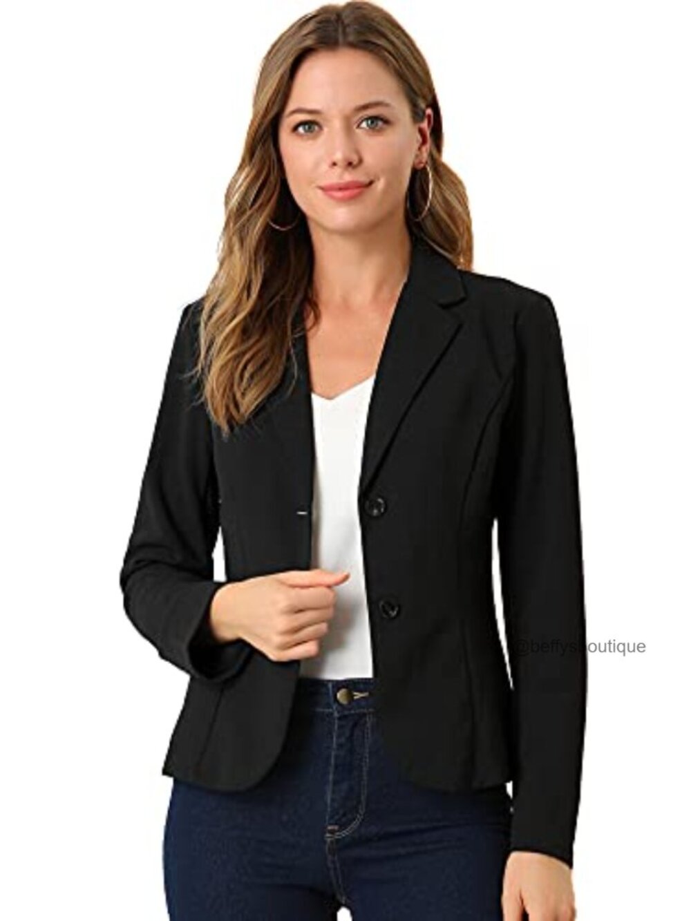 Women's Knit Stretch Blazer Notch Lapel Long Sleeve Work Office Suit Jacket
